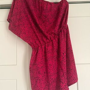 SHEIN Pink and Black One Shoulder Romper